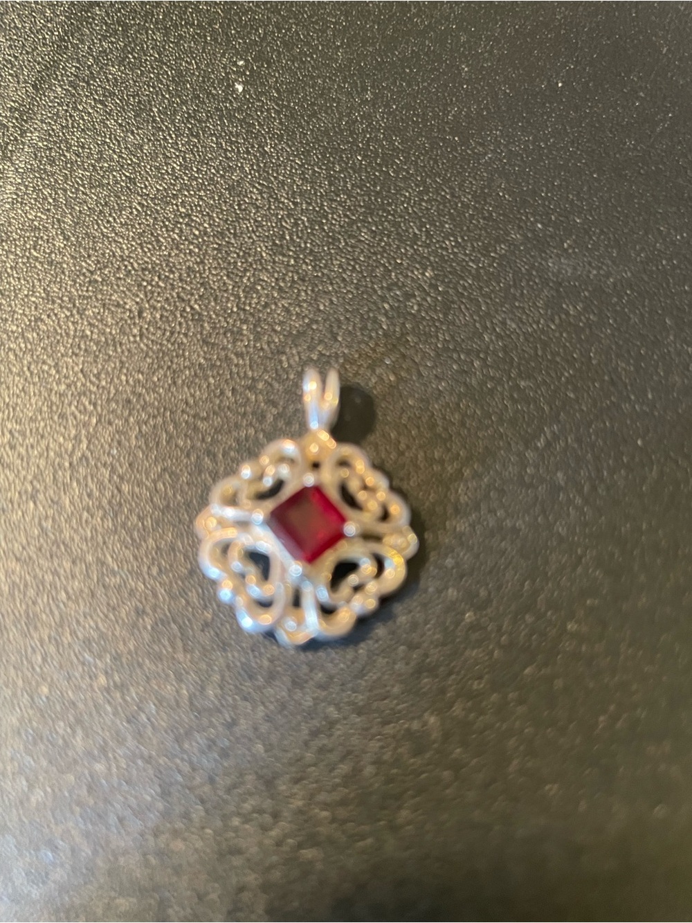 Silver Filigree Pendant with Red Gemstone